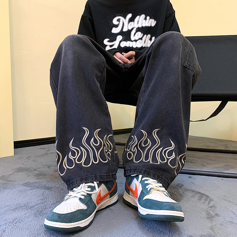 Y2K Vintage Flame Printed Baggy Jeans