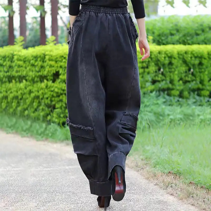 Vintage Patchwork Print High-Waist Harem Jeans