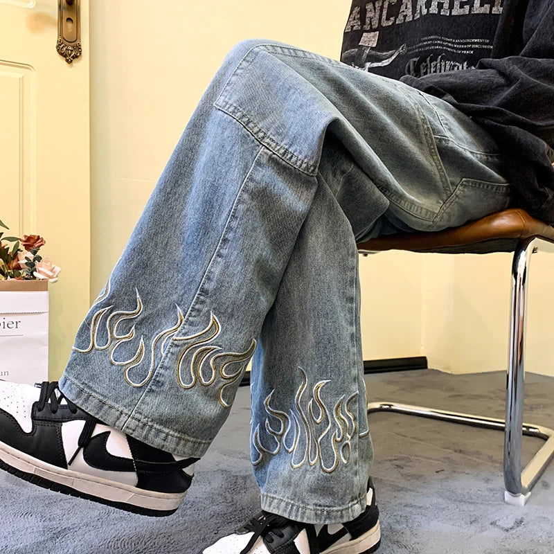 Y2K Vintage Flame Printed Baggy Jeans