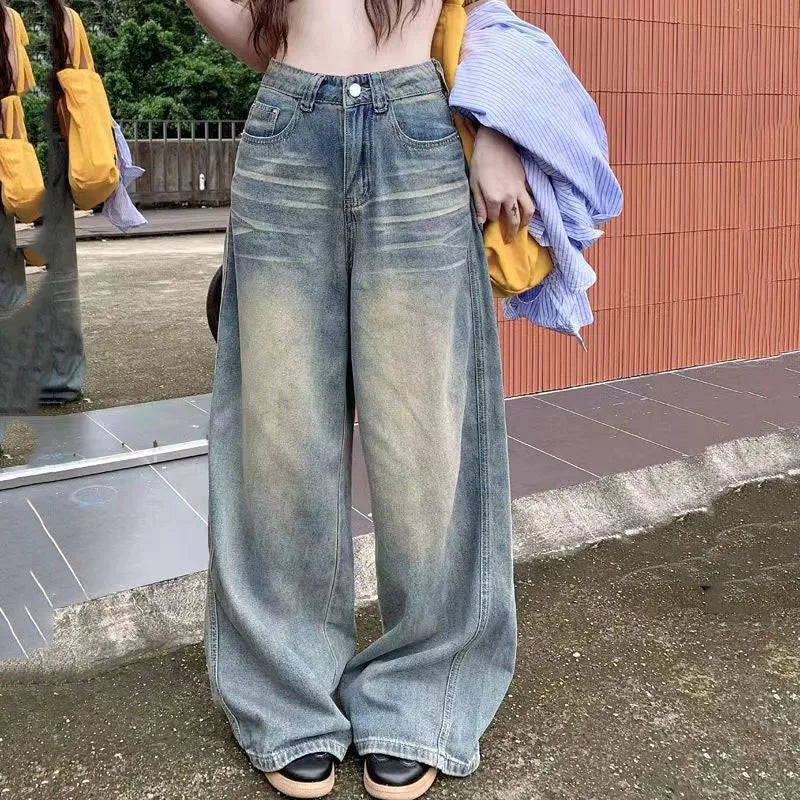 Vintage American-Style Button Fly Wide-Leg Jeans