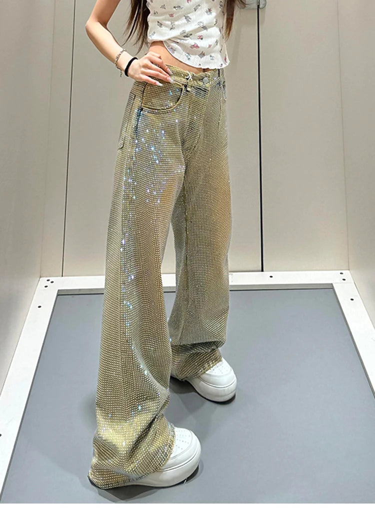Y2K Diamond Star Print Jeans | Spicy Girl Wide-Leg Pants for Women