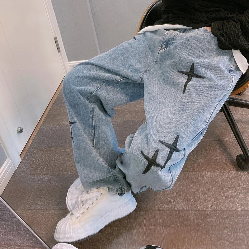 Men's Korean Streetwear Baggy Wide-Leg Jeans